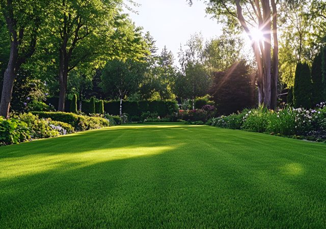 green-lawn-with-sun-shining-through-trees